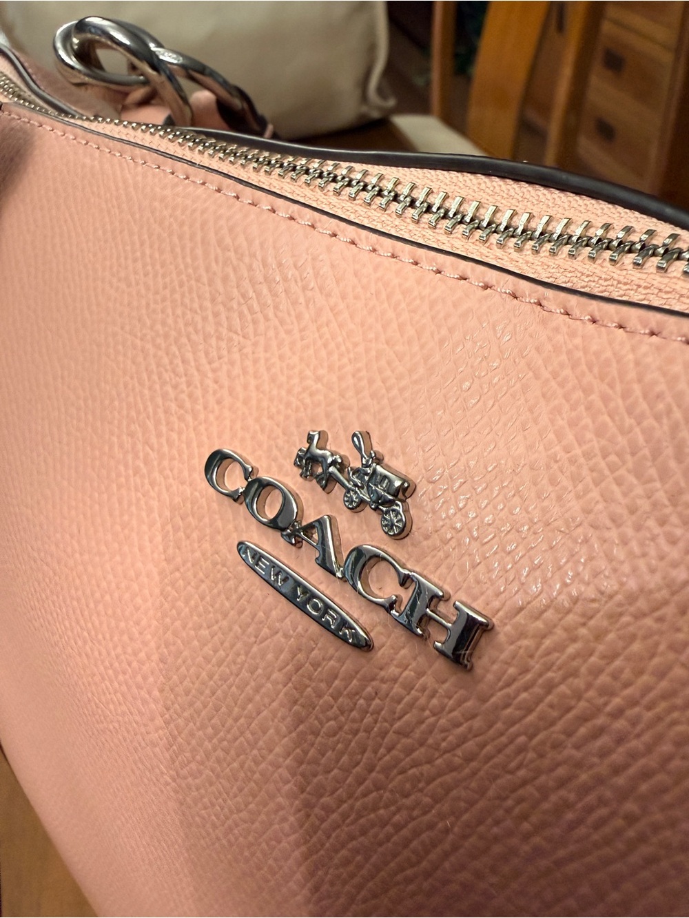 Coach Blush Pink Crossgrain Leather Zip Top Tote Large Shoulder Bag - Picture 11 of 12